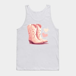 Blush Pink Cowgirl Boots With Hearts Tank Top